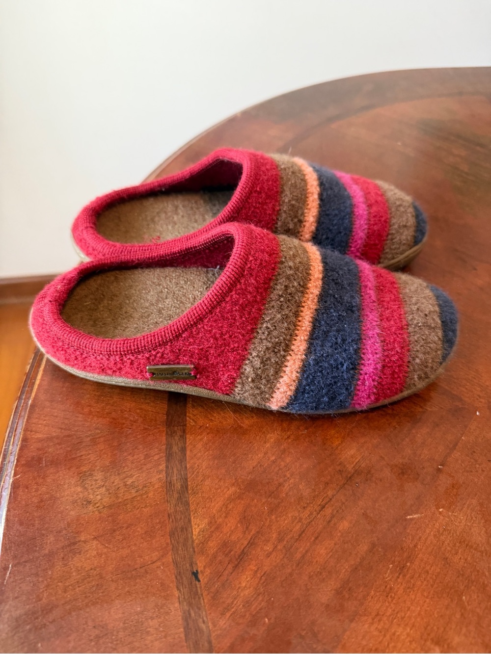 Haflinger Calypso Wool Clogs Colorful Striped Slippers Size 36 US Women’s Size 6